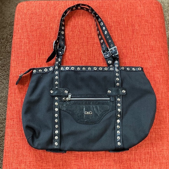 D&G Handbags - D&G Dolce & Gabbana Black Wool Studded Punk Rock Tote